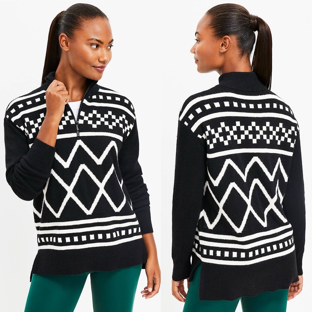 NWT Lou & Grey Loft Fair Isle Half Zip Tunic Sweater